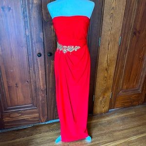 Marchesa Notte Strapless Red Jeweled Column Dress Size 6